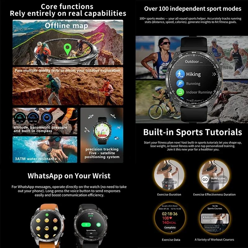 ساعة ذكية 2026 للرجال مع GPS مدمج ومكالمات بلوتوث وأكثر من 100 وضع رياضي شحن مجاني - الصورة 3