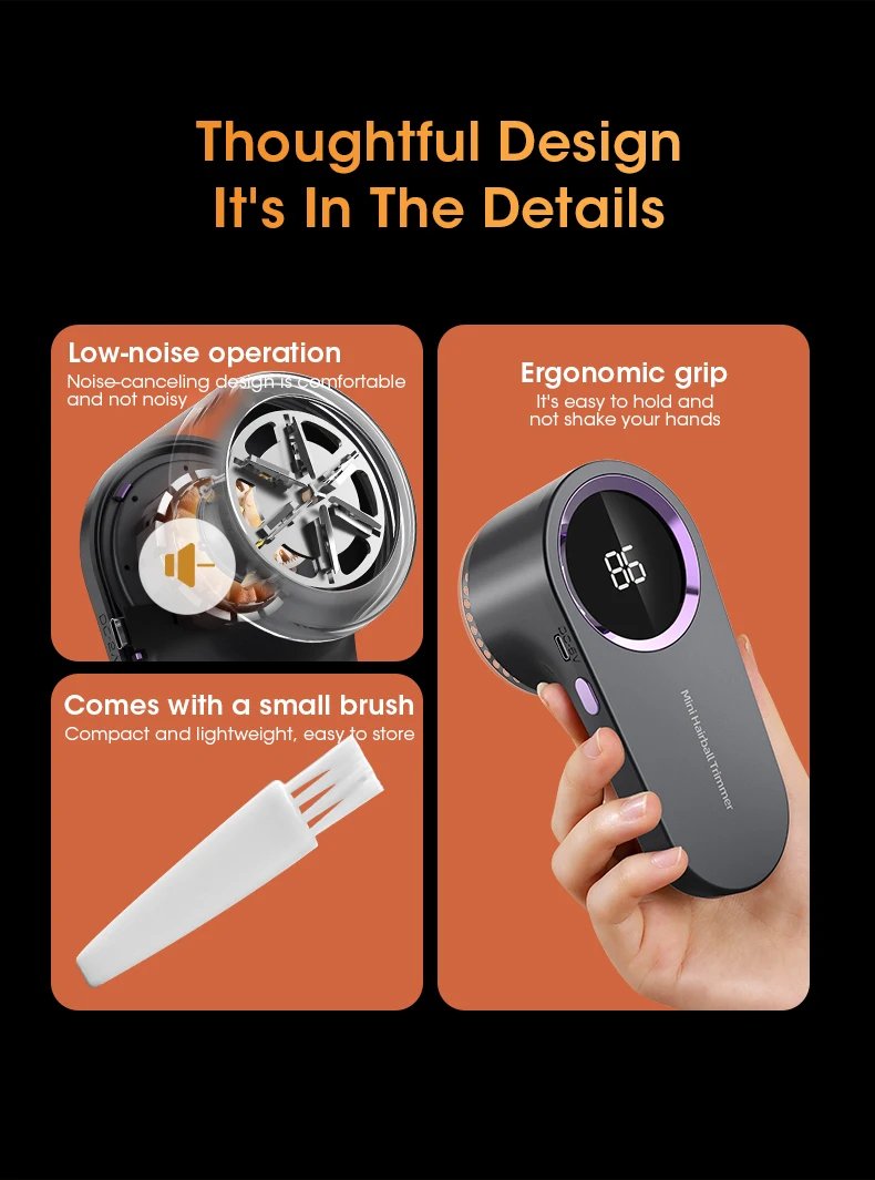 مزيل الوبر الكهربائي الرقمي للملابس قابل للشحن USB مع شاشة LED لإزالة الزغب والحبوب من الأقمشة شحن مجاني - الصورة 5