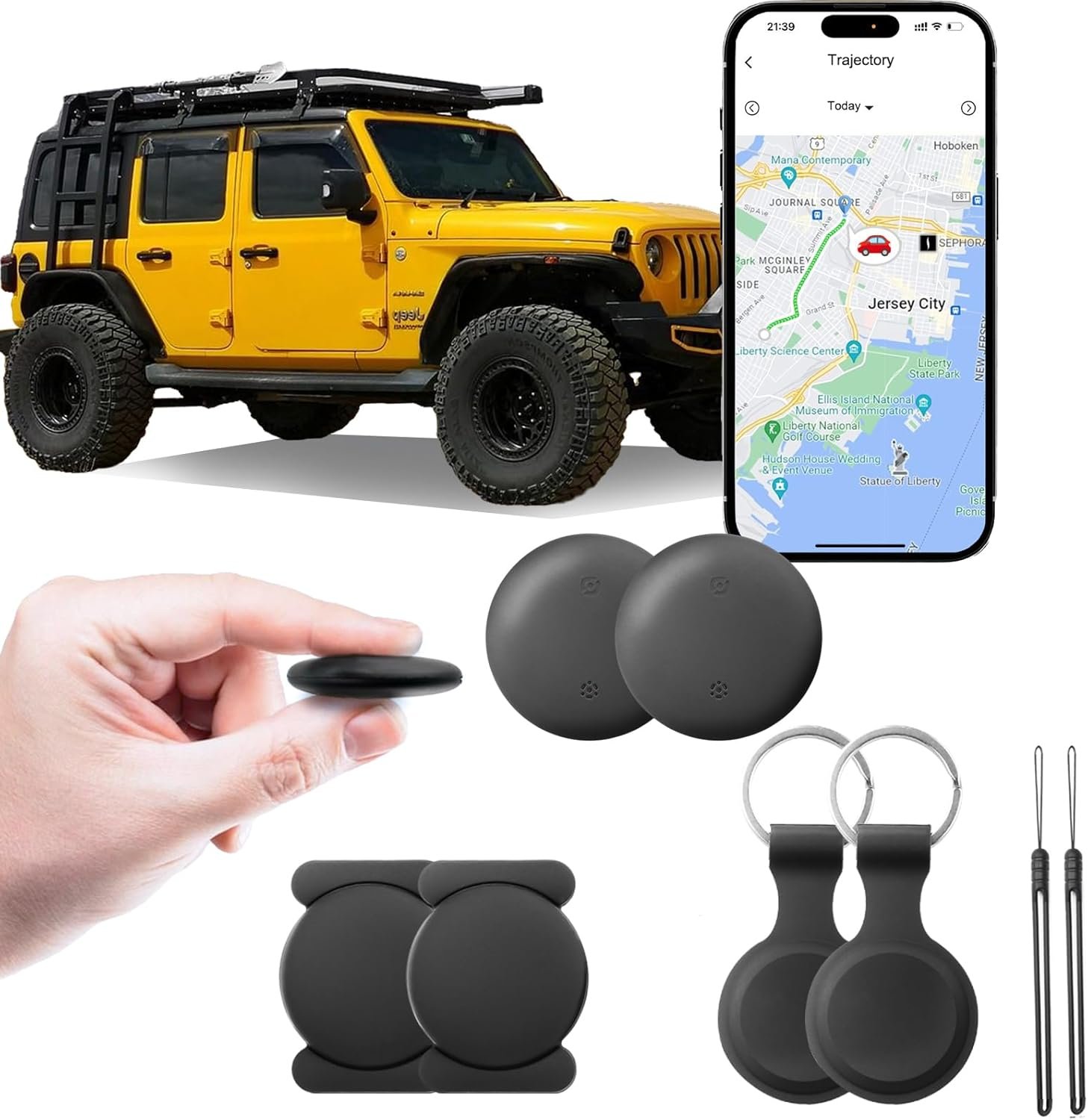 جهاز تتبع سيارة GPS مخفي مغناطيسي بدون اشتراك متوافق مع iOS وAndroid مع بطارية تدوم 360 يوم وعبوة قطعتين