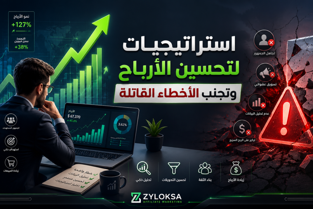 استراتيجيات تحسين الأرباح في التسويق بالعمولة مع مخططات نمو وتحذيرات لتجنب الأخطاء الشائعة.