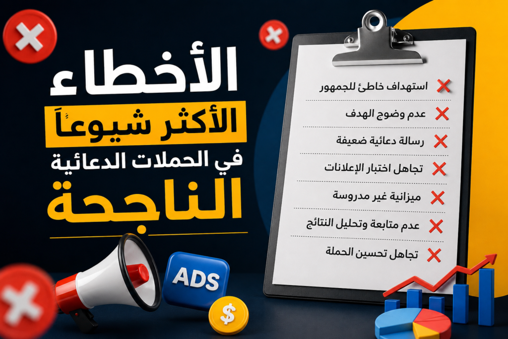 الأخطاء الأكثر شيوعًا في الحملات الدعائية الناجحة مع قائمة بأبرز الأخطاء التسويقية وتحليل أداء الإعلانات الرقمية