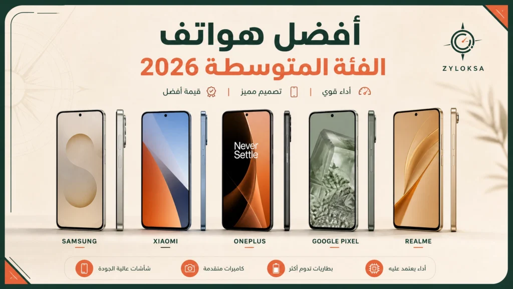 أفضل هواتف الفئة المتوسطة 2026 - Samsung Galaxy A56 و Xiaomi 15 Lite و OnePlus Nord 5 و Google Pixel 9a و Realme 15 Pro